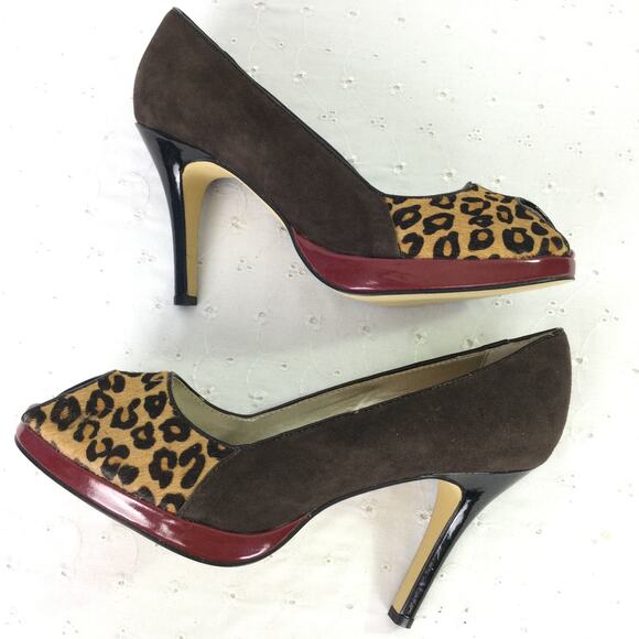 Chi Faichi Chita Print Calf Hair Leather Suede Baddie Peep Toe Mob Wife Heel 9M - Picture 8 of 12
